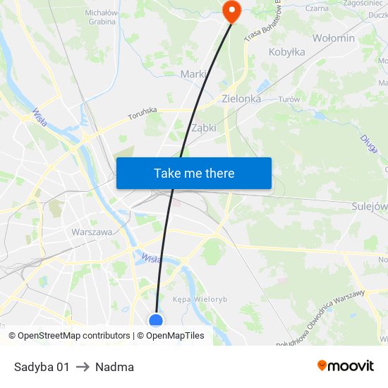 Sadyba to Nadma map