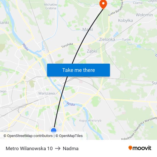 Metro Wilanowska to Nadma map