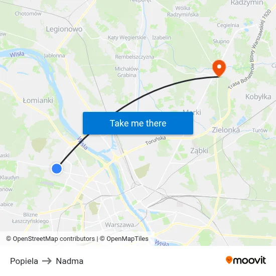Popiela to Nadma map