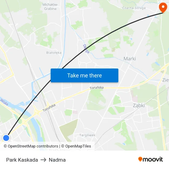 Park Kaskada to Nadma map