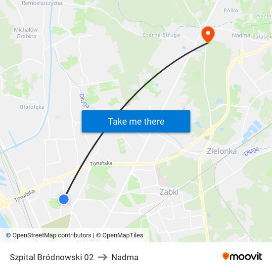 Szpital Bródnowski to Nadma map