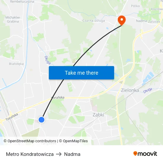 Metro Kondratowicza to Nadma map