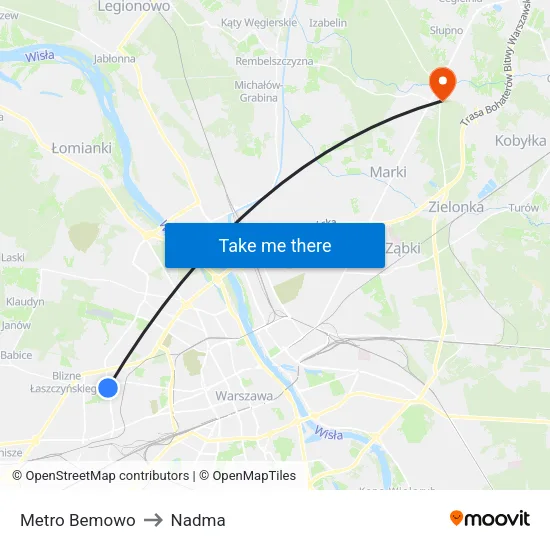 Metro Bemowo to Nadma map