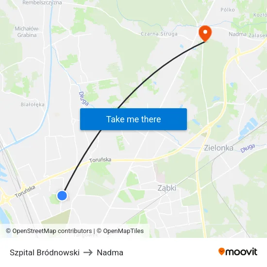 Szpital Bródnowski to Nadma map