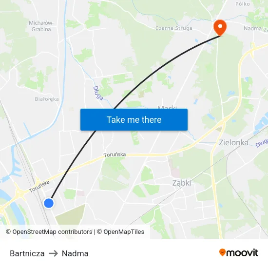 Bartnicza to Nadma map