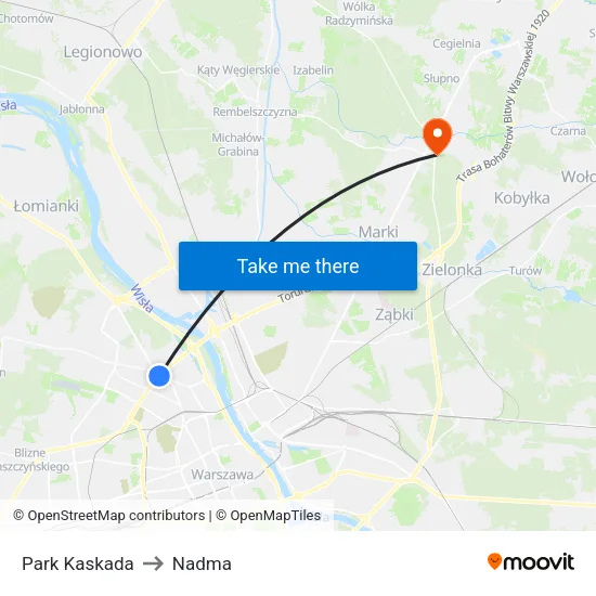Park Kaskada to Nadma map