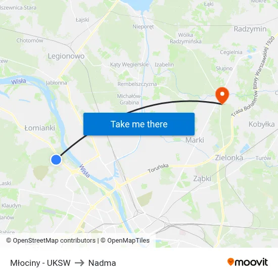 Młociny - UKSW to Nadma map