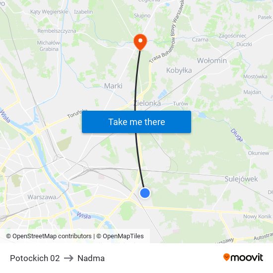 Potockich to Nadma map