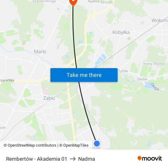 Rembertów-Akademia to Nadma map