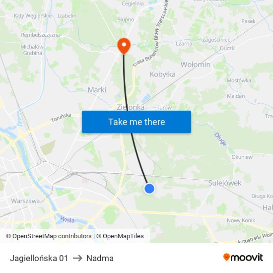 Jagiellońska 01 to Nadma map