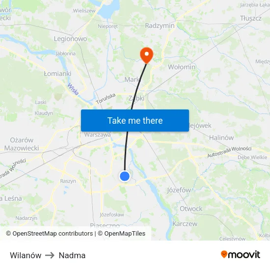 Wilanów to Nadma map