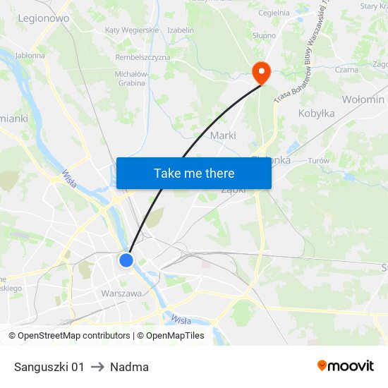 Sanguszki to Nadma map