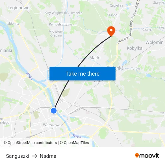 Sanguszki to Nadma map