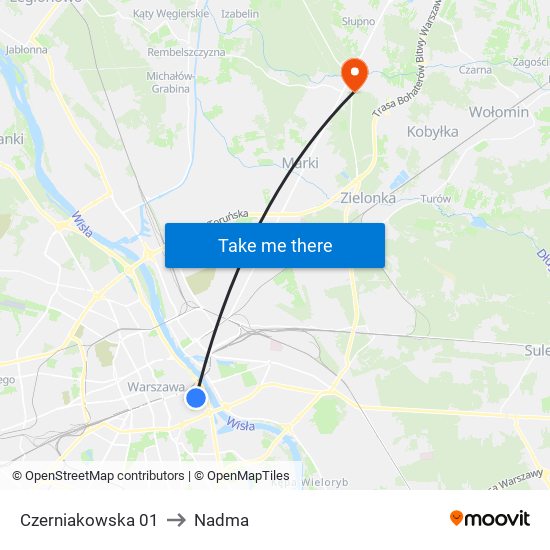 Czerniakowska to Nadma map