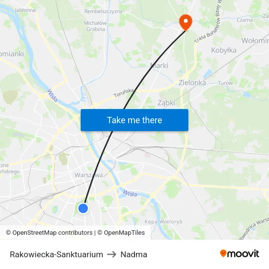 Rakowiecka-Sanktuarium to Nadma map