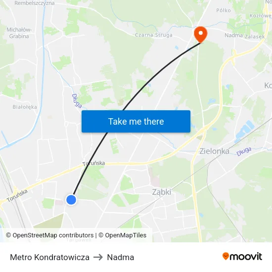 Metro Kondratowicza to Nadma map