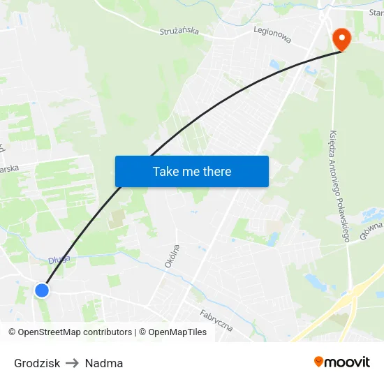 Grodzisk to Nadma map