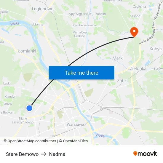 Stare Bemowo to Nadma map