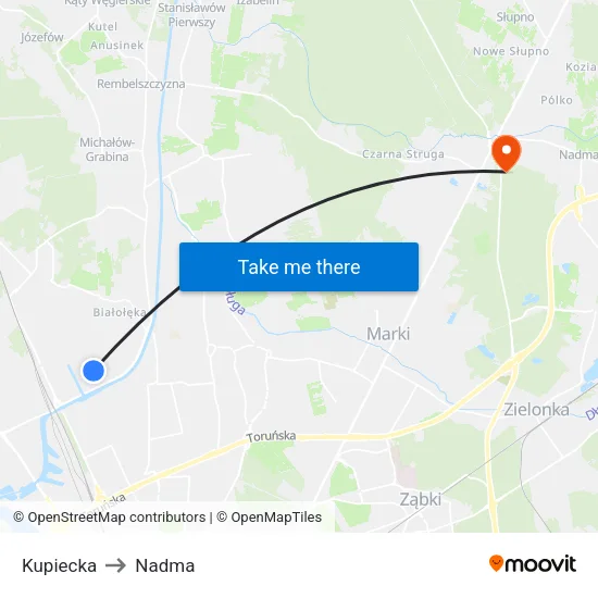 Kupiecka to Nadma map