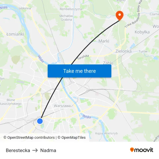 Berestecka to Nadma map