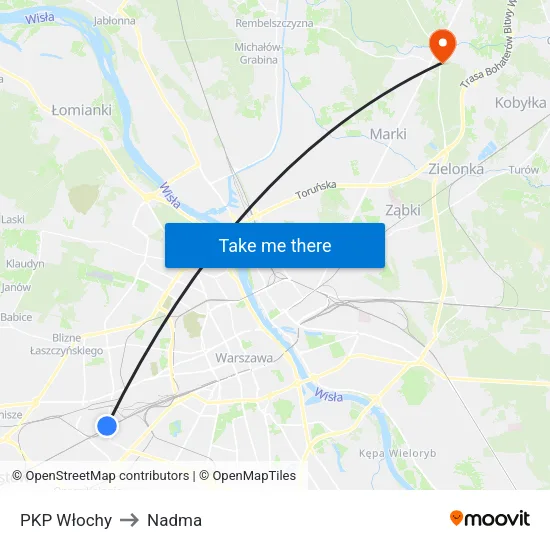 PKP Włochy to Nadma map