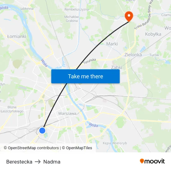 Berestecka to Nadma map