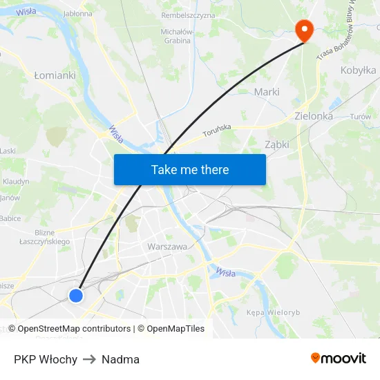 PKP Włochy to Nadma map