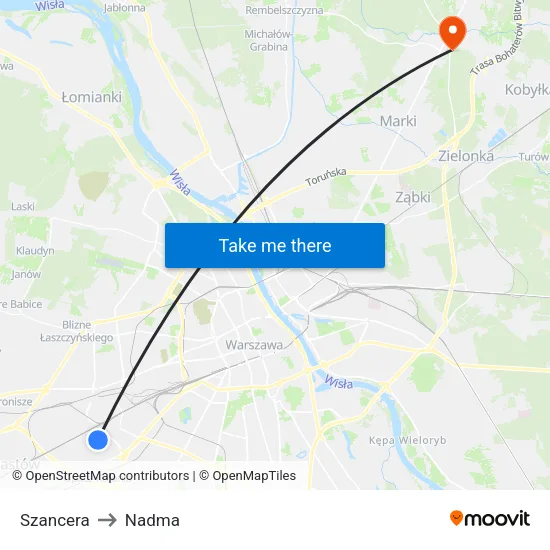 Szancera to Nadma map