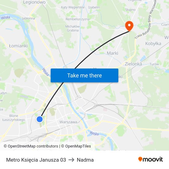 Metro Księcia Janusza to Nadma map