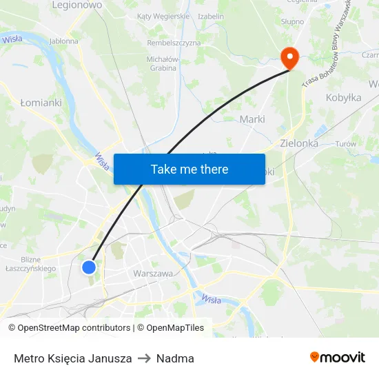 Metro Księcia Janusza to Nadma map
