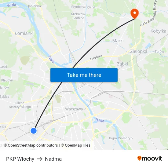 PKP Włochy to Nadma map