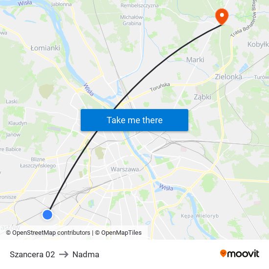 Szancera to Nadma map