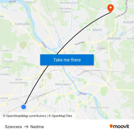 Szancera to Nadma map