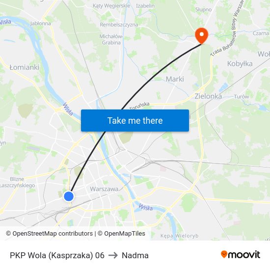 PKP Wola (Kasprzaka) to Nadma map