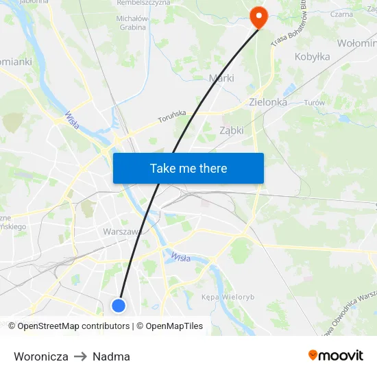 Woronicza to Nadma map