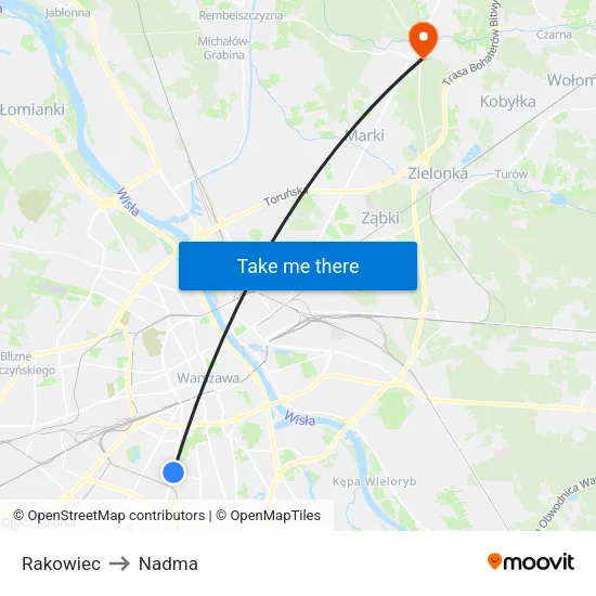 Rakowiec to Nadma map