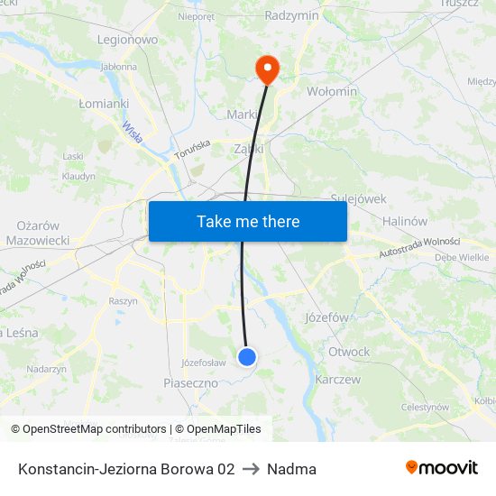 Konstancin-Jeziorna Borowa 02 to Nadma map