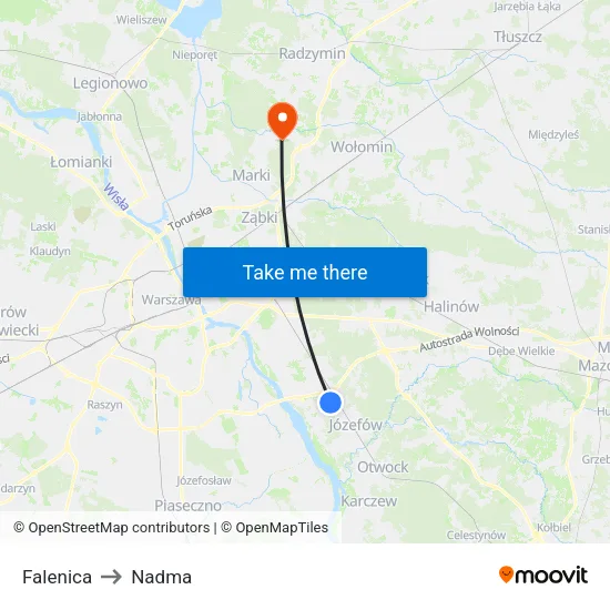 Falenica to Nadma map