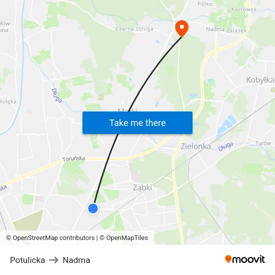 Potulicka to Nadma map