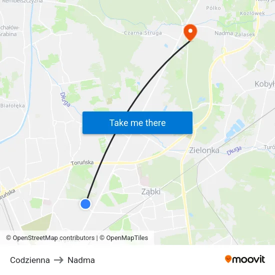 Codzienna to Nadma map