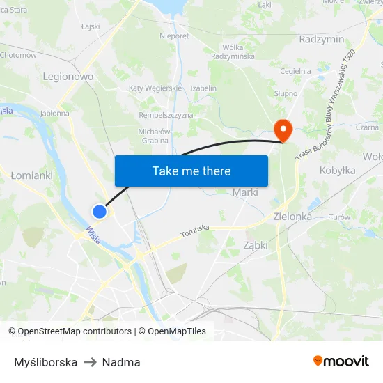 Myśliborska to Nadma map
