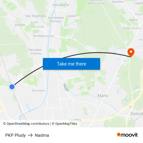 PKP Płudy to Nadma map