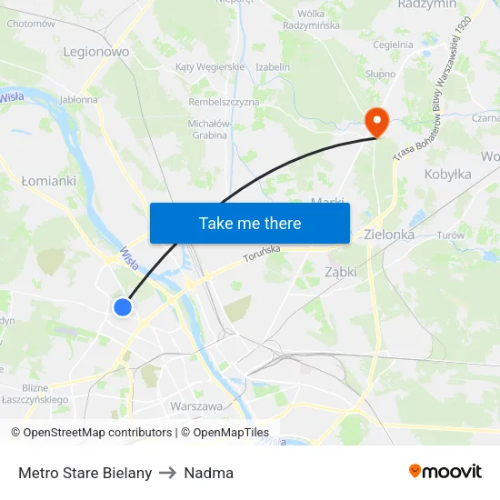 Metro Stare Bielany to Nadma map