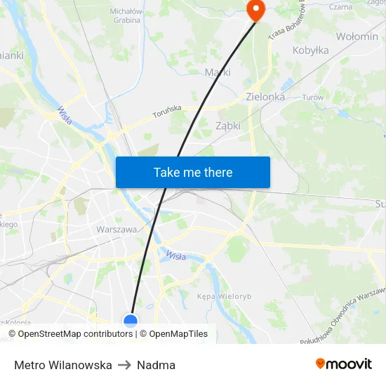 Metro Wilanowska to Nadma map