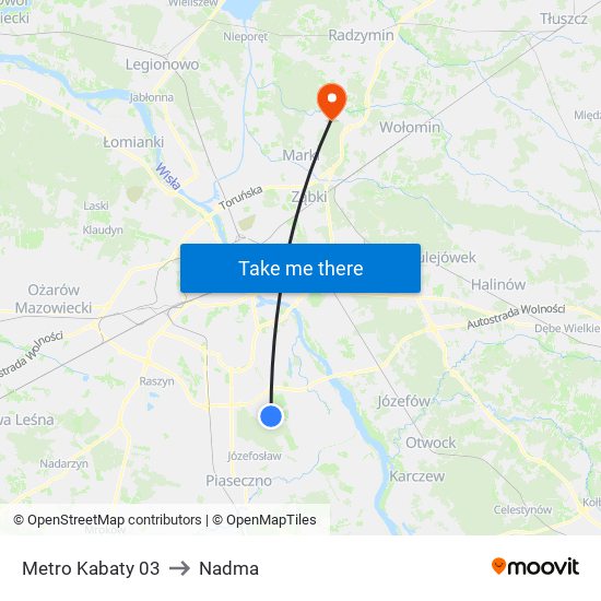 Metro Kabaty 03 to Nadma map