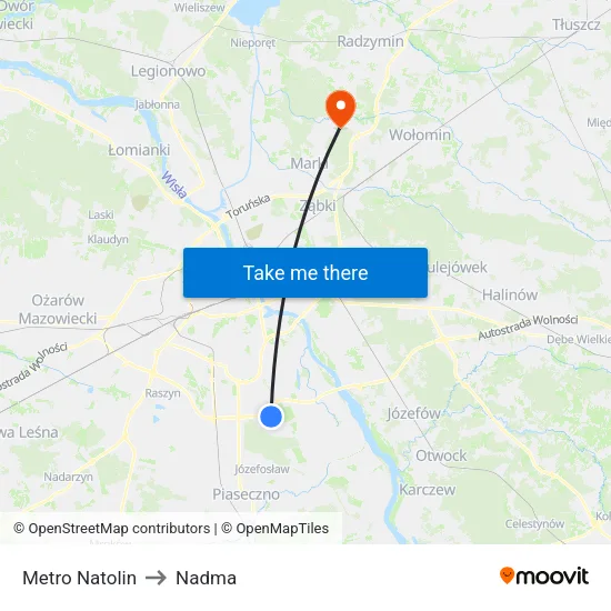 Metro Natolin to Nadma map