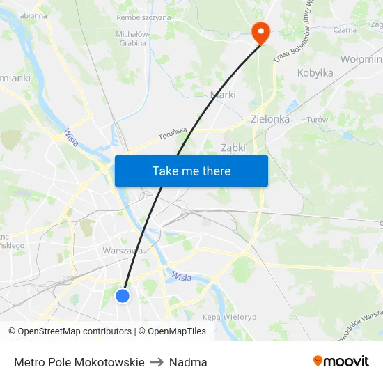 Metro Pole Mokotowskie to Nadma map