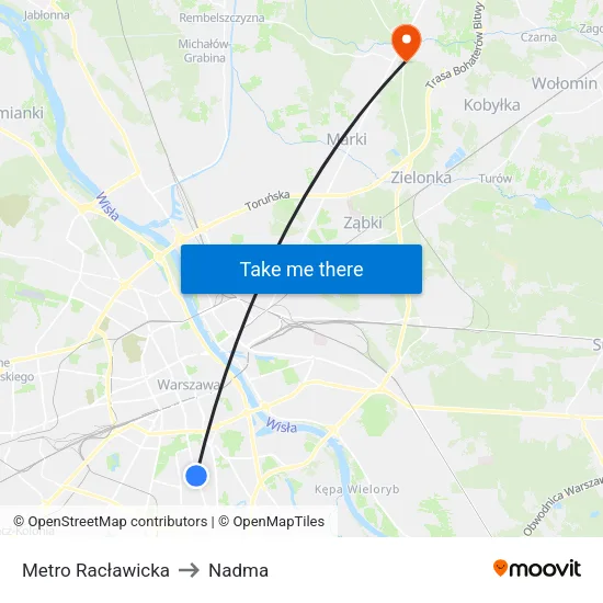 Metro Racławicka to Nadma map