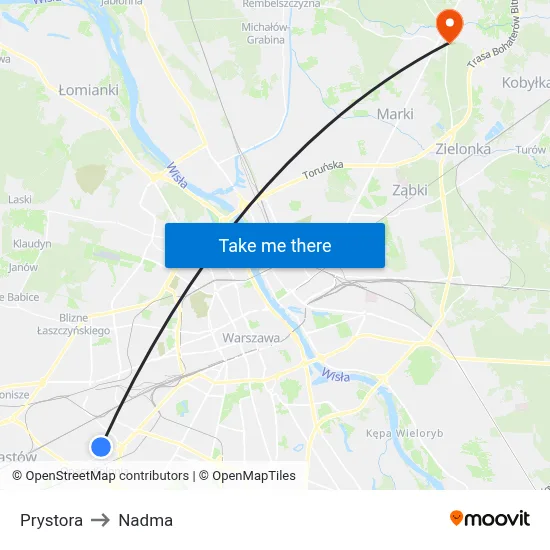 Prystora to Nadma map