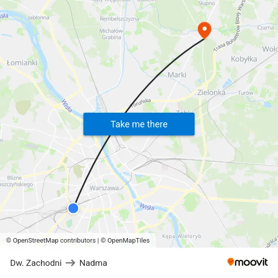 Dw. Zachodni to Nadma map